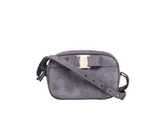 FERRAGAMO RAINBOW VARA BOW CAMARA BAG SUEDE GRAY