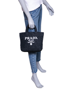 PRADA SMALL CROCHETED TOTE BAG BLACK
