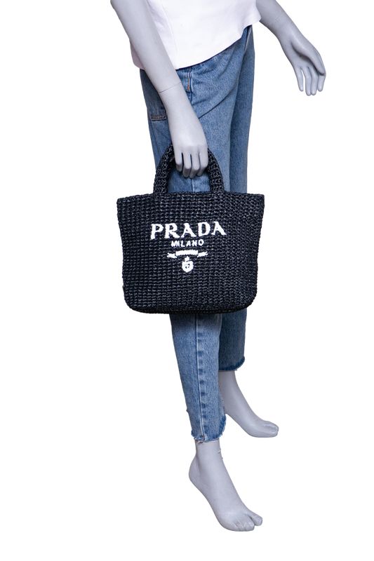 PRADA SMALL CROCHETED TOTE BAG BLACK