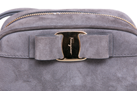 FERRAGAMO RAINBOW VARA BOW CAMARA BAG SUEDE GRAY