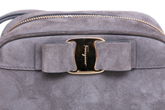 FERRAGAMO RAINBOW VARA BOW CAMARA BAG SUEDE GRAY