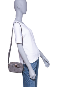 FERRAGAMO RAINBOW VARA BOW CAMARA BAG SUEDE GRAY