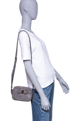FERRAGAMO RAINBOW VARA BOW CAMARA BAG SUEDE GRAY