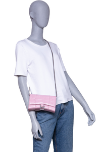 BALENCIAGA HOURGLASS CROCO EMBOSSED LILAC