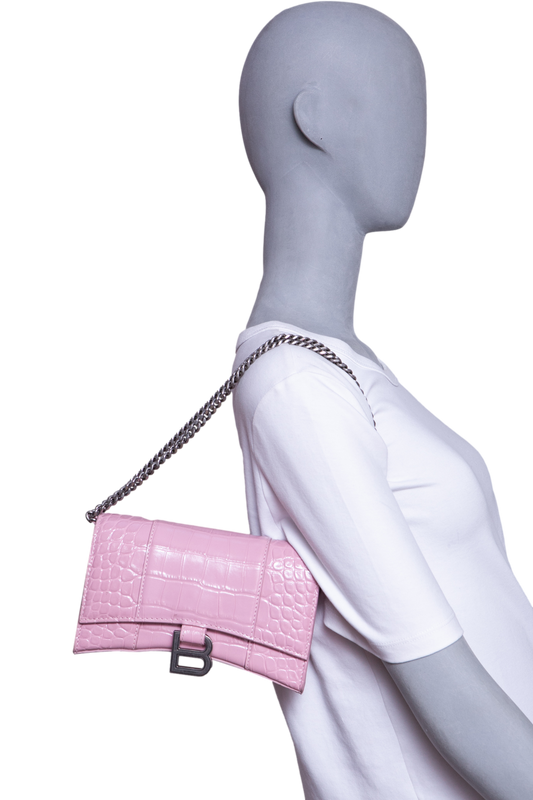 BALENCIAGA HOURGLASS CROCO EMBOSSED LILAC