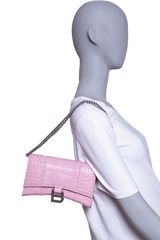 BALENCIAGA HOURGLASS CROCO EMBOSSED LILAC