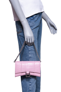 BALENCIAGA HOURGLASS CROCO EMBOSSED LILAC