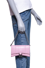 BALENCIAGA HOURGLASS CROCO EMBOSSED LILAC