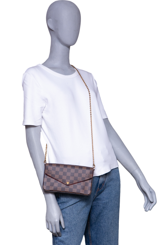 LV POCHETTE FELICIE GM DAMIER ÉBÈNE ROUGE