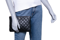 CHANEL CLASSIC ZIPPED POUCH BLACK LAMBSKIN E GOLD TONE METAL