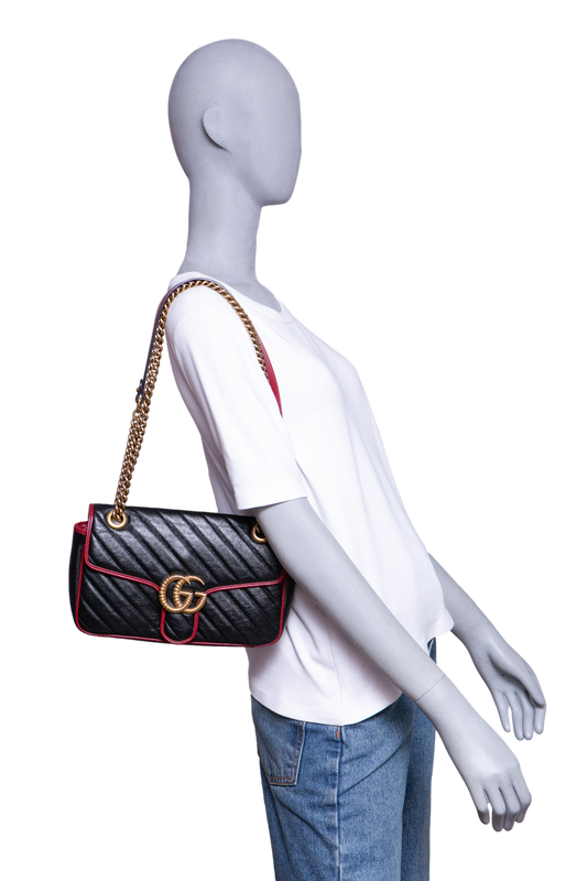 GUCCI GG MARMONT SMALL BLACK AND RED