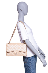 CHANEL CLASSIC DOUBLE FLAP CAVIAR JUMBO PEARLY BEIGE