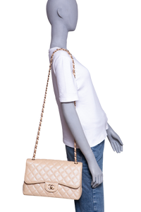 CHANEL CLASSIC DOUBLE FLAP CAVIAR JUMBO PEARLY BEIGE
