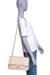 CHANEL CLASSIC DOUBLE FLAP CAVIAR JUMBO PEARLY BEIGE