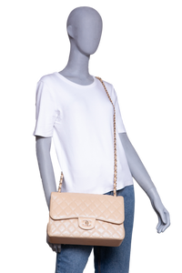 CHANEL CLASSIC DOUBLE FLAP CAVIAR JUMBO PEARLY BEIGE