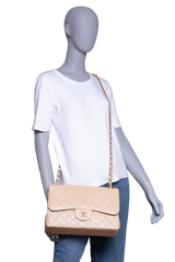 CHANEL CLASSIC DOUBLE FLAP CAVIAR JUMBO PEARLY BEIGE