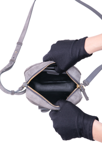 FERRAGAMO RAINBOW VARA BOW CAMARA BAG SUEDE GRAY