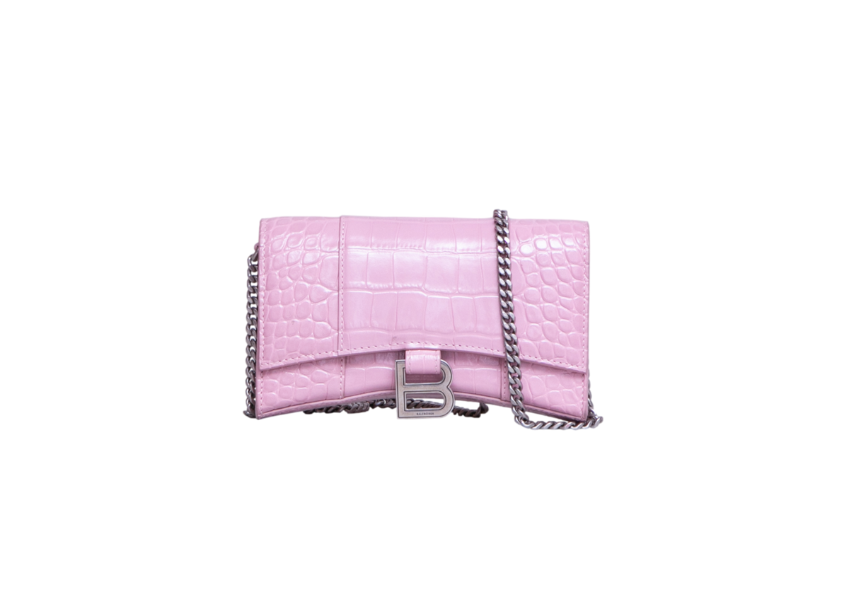 BALENCIAGA HOURGLASS CROCO EMBOSSED LILAC