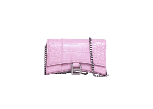 BALENCIAGA HOURGLASS CROCO EMBOSSED LILAC