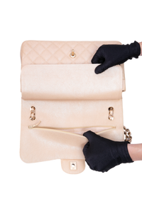 CHANEL CLASSIC DOUBLE FLAP CAVIAR JUMBO PEARLY BEIGE