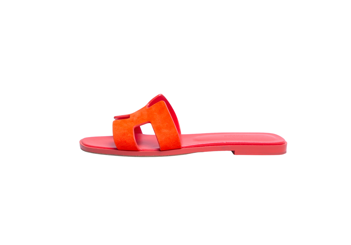 HERMÈS SANDAL ORAN LEATHER ROUGE GRENADINE - 37 1/2 BR