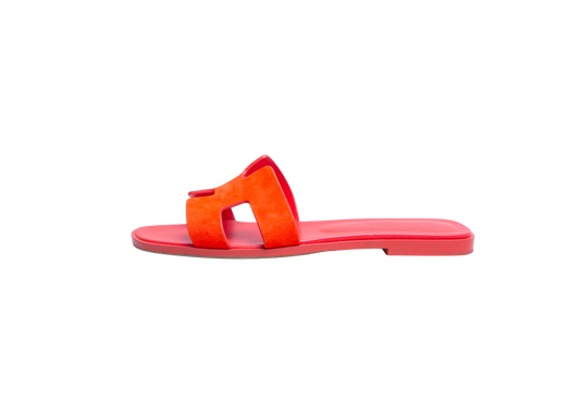 HERMÈS SANDAL ORAN LEATHER ROUGE GRENADINE - 37 1/2 BR
