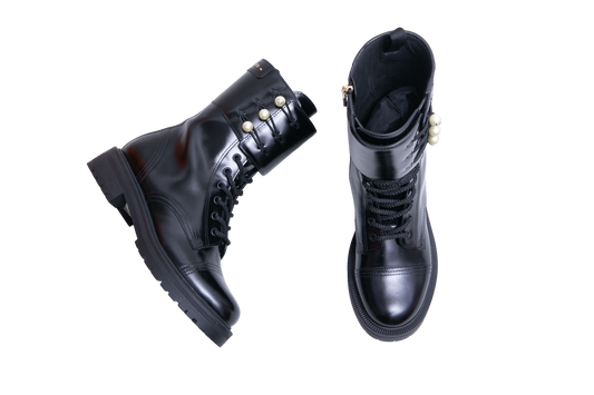 DIOR BOOTS D-STRIKE FAUX PEARL ACCENTS B - 37 1/2 BR