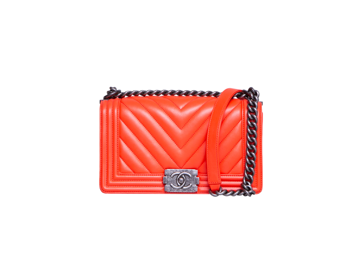 DESAPEGO JUJU NORREMOSE CHANEL BOY MEDIUM CORAL CHEVRON BLACK SILVER HDWR