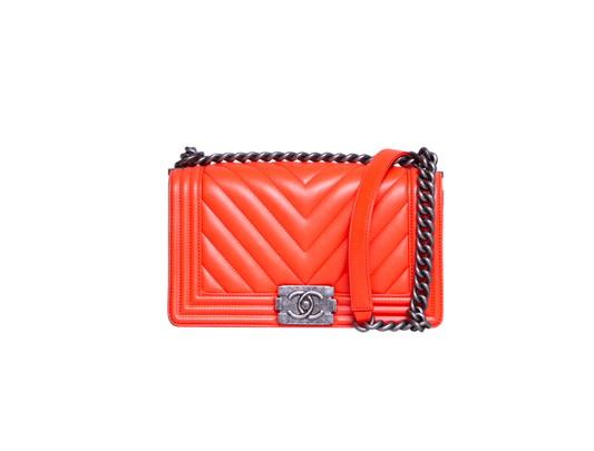 DESAPEGO JUJU NORREMOSE CHANEL BOY MEDIUM CORAL CHEVRON BLACK SILVER HDWR
