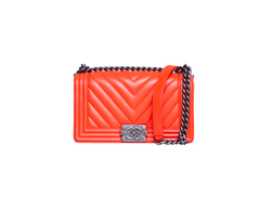 DESAPEGO JUJU NORREMOSE CHANEL BOY MEDIUM CORAL CHEVRON BLACK SILVER HDWR