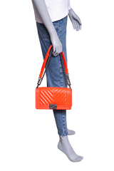 DESAPEGO JUJU NORREMOSE CHANEL BOY MEDIUM CORAL CHEVRON BLACK SILVER HDWR