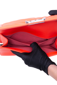 DESAPEGO JUJU NORREMOSE CHANEL BOY MEDIUM CORAL CHEVRON BLACK SILVER HDWR