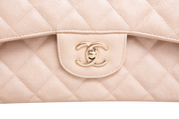 CHANEL CLASSIC DOUBLE FLAP CAVIAR JUMBO PEARLY BEIGE
