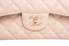 CHANEL CLASSIC DOUBLE FLAP CAVIAR JUMBO PEARLY BEIGE