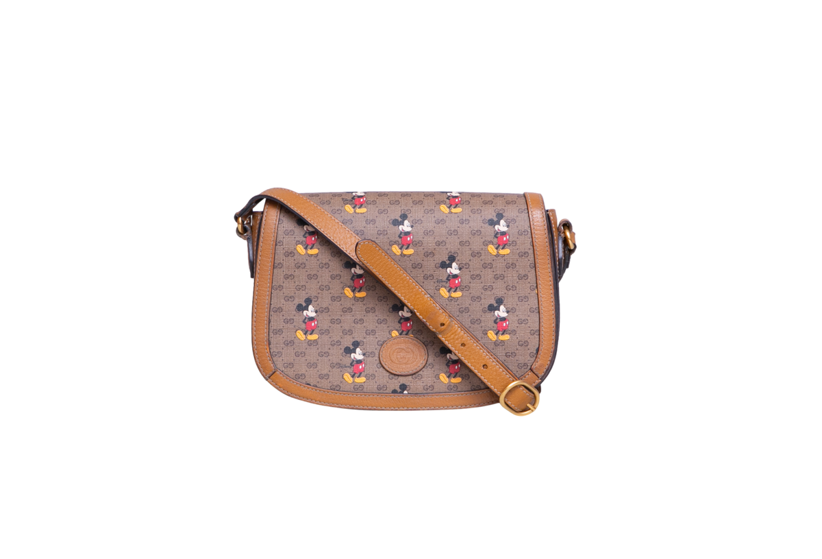 GUCCI X DISNEY MINI GG SUPREME VINTAGE MONOGRAM MICKEY MOUSE SMALL BROWN