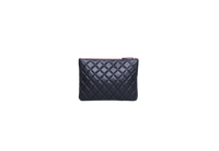 CHANEL CLASSIC ZIPPED POUCH BLACK LAMBSKIN E GOLD TONE METAL