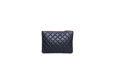 CHANEL CLASSIC ZIPPED POUCH BLACK LAMBSKIN E GOLD TONE METAL
