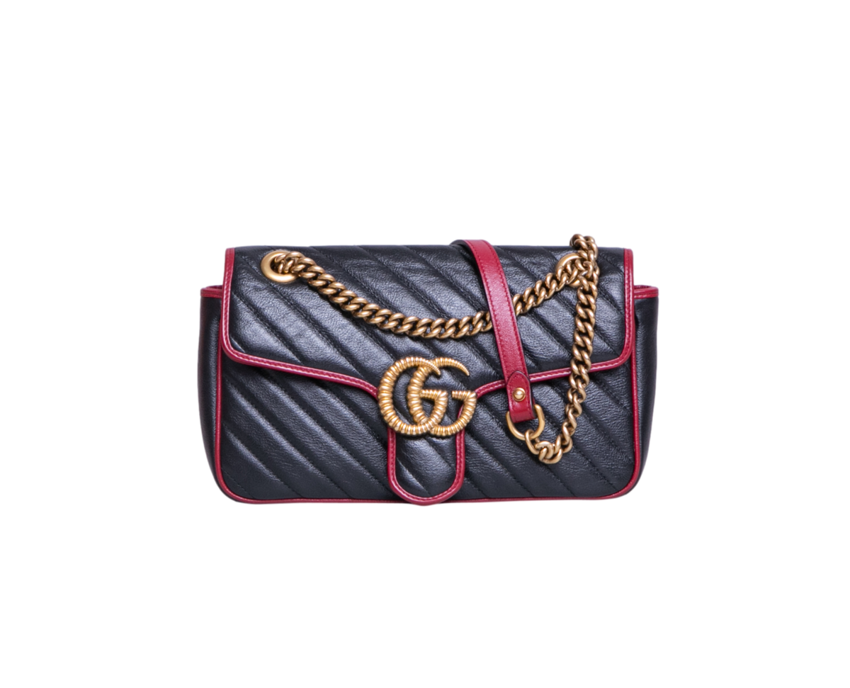 GUCCI GG MARMONT SMALL BLACK AND RED