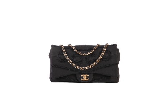 CHANEL DENIM FLAP BAG JUMBO BLACK