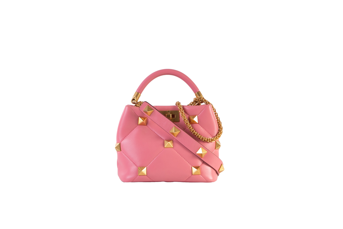 VALENTINO ROMAN SMALL STUD TOP HANDLE ROSE