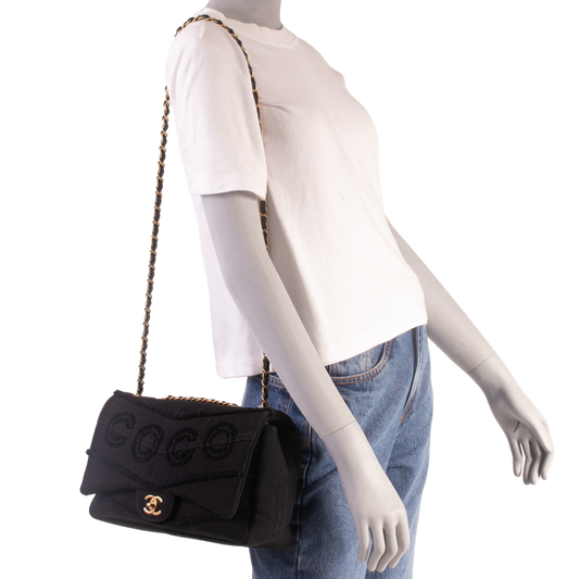 CHANEL DENIM FLAP BAG JUMBO BLACK