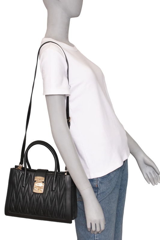 MIU MIU 2WAY HANDBAG BLACK MATELASSE