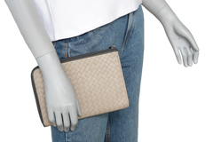 BOTTEGA POUCH ORGANIZER INTRECCIATO ZIPPER BEIGE