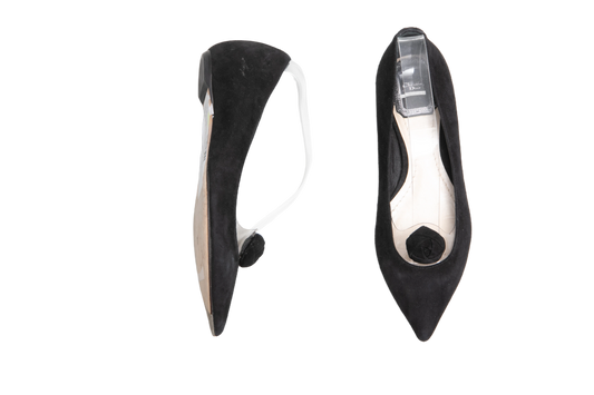 DIOR BALLERINA FLATS POINTED TOE SUEDE BLACK - 34 BR