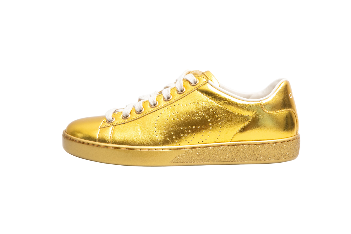 GUCCI SNEAKER ACE METALLIC GOLD - 33 1/2 BR