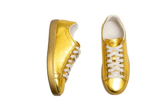 GUCCI SNEAKER ACE METALLIC GOLD - 33 1/2 BR