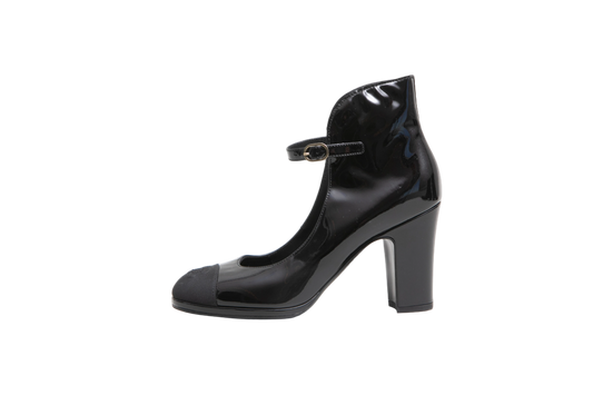 CHANEL MARY JANE CHUNKY HEEL PATENT BLACK - 35 BR