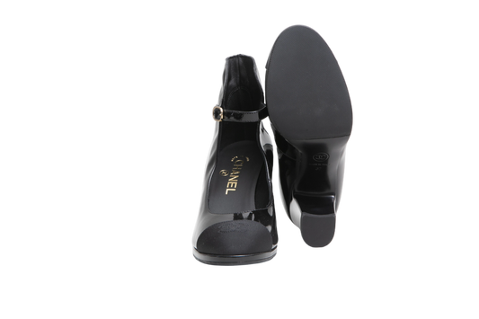 CHANEL MARY JANE CHUNKY HEEL PATENT BLACK - 35 BR