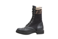 FENDI BOOTIE ROCKOKO FF LEATHER & FABRIC - 35 BR