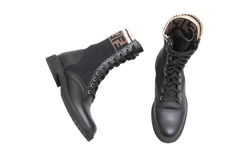 FENDI BOOTIE ROCKOKO FF LEATHER & FABRIC - 35 BR